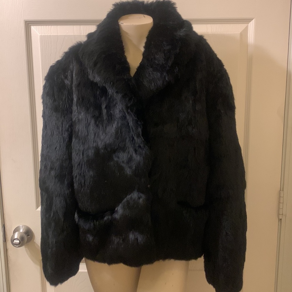 Black Teddy Jacket with Plush Texture and High Collar